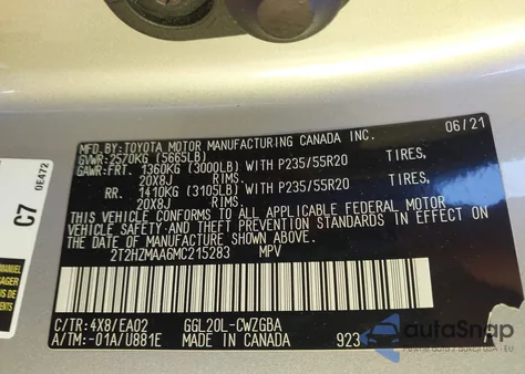 2021 Lexus Rx 350 из США, поврежденный, VIN 2T2HZMAA6MC215283